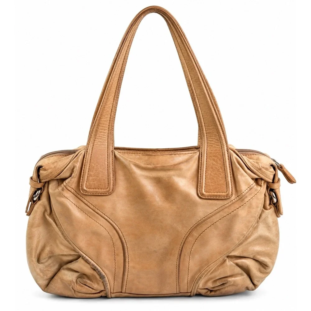 Francesco Biasia Vintage Y2K Large Beige Leather Slouchy Hobo Shoulder Bag